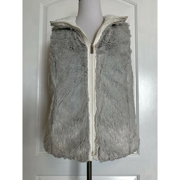 WEATHERPROOF GARMENT CO. White Ivory Puff Quilted Vest Faux Fur Reversible M EUC - Picture 7 of 10